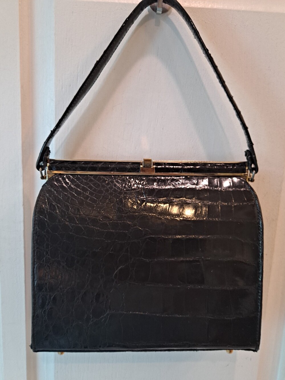 JP Allen Atlanta Vintage 50s Classic Black Genuine Croc Skin Top-Handle Satchel